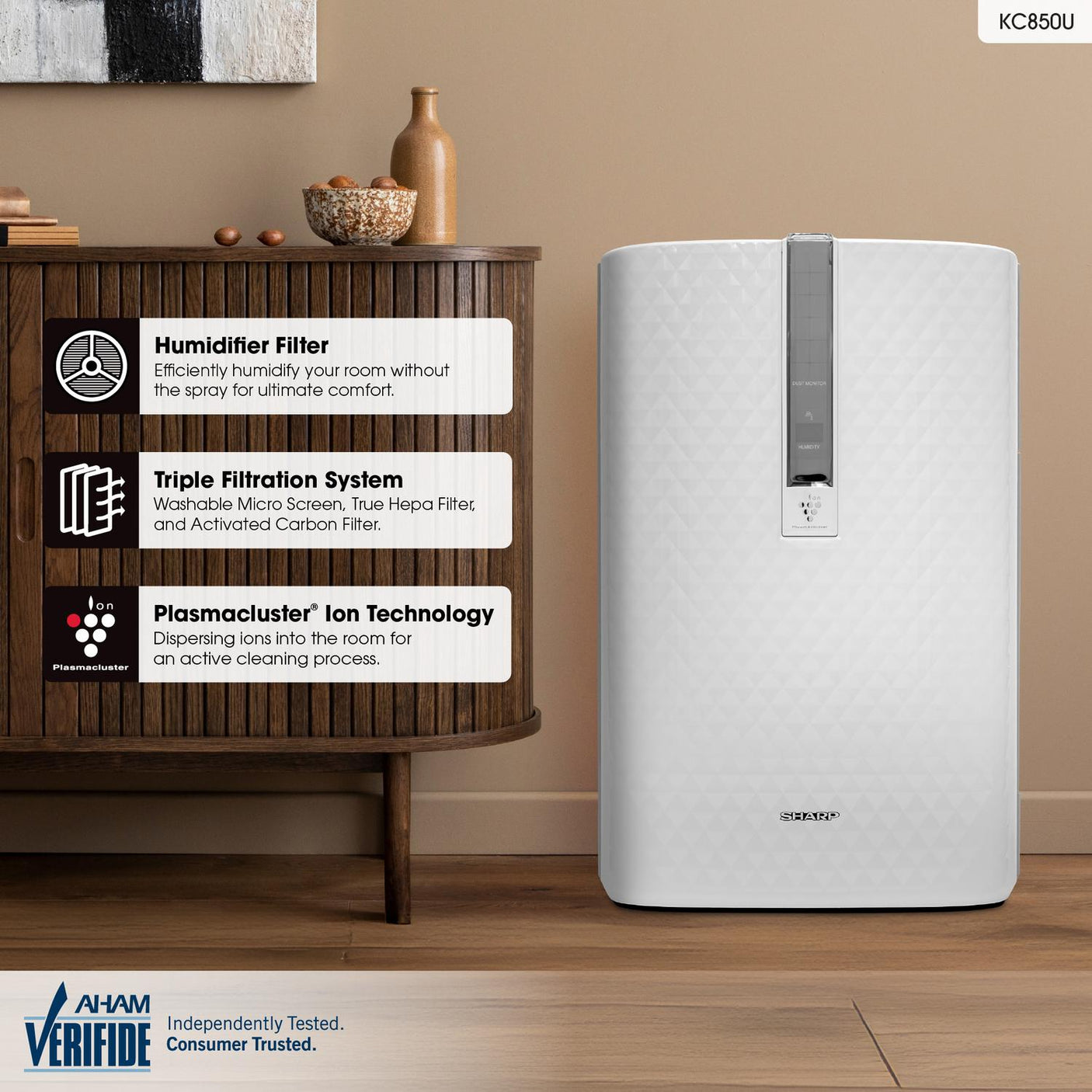 Sharp Plasmacluster Ion Air Purifier with True HEPA + Humidifier for Medium Rooms