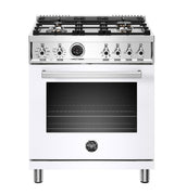 30 inch Dual Fuel Range, 4 Brass Burner, Electric Self-Clean Oven Bianco