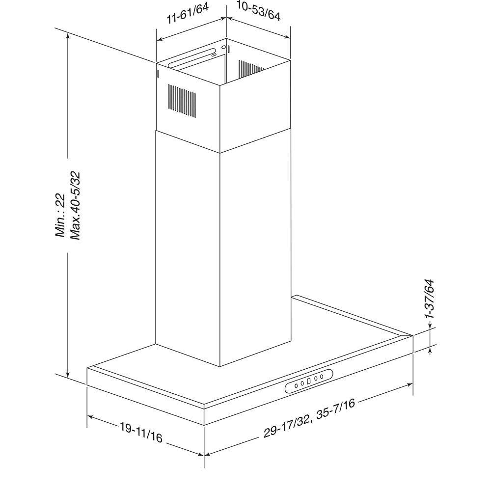 36 Stainless 640 MAX Blower CFM T-Style Chimney Range Hood