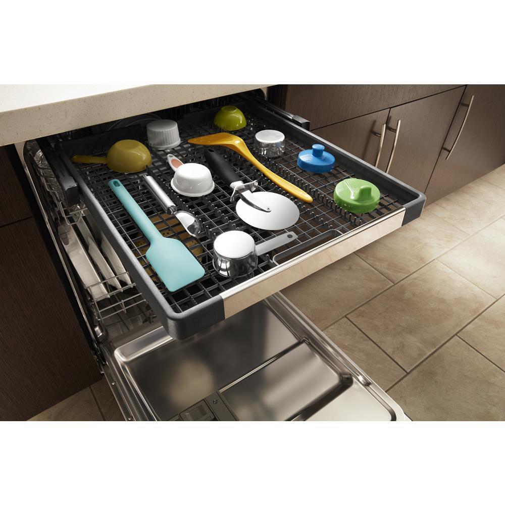 Stainless steel dishwasher with third level rack