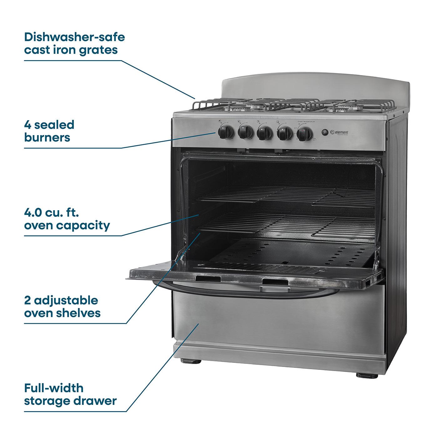 Element Electronics 4.0 cu. ft. 30", 4-Burner Gas Range (EEGR3A4MCCS)