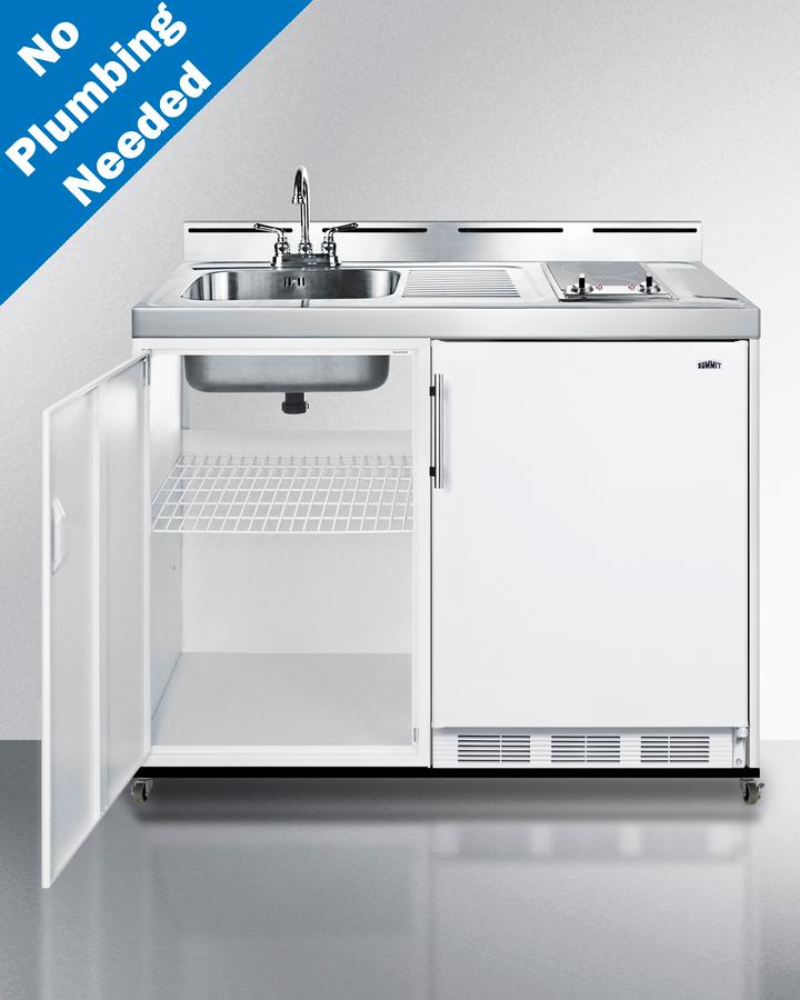 48" Wide Mobile All-in-one Kitchenette, No Plumbing Needed