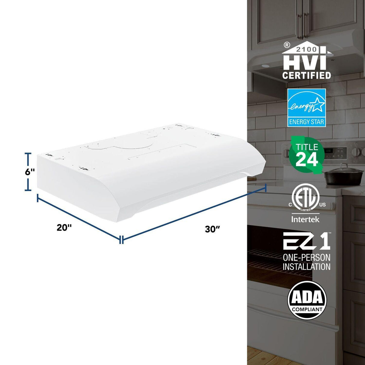 Alta 30-Inch 350 MAX Blower CFM 1.5 Sones White Range Hood