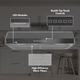 Glacier 36-Inch 350 MAX Blower CFM 1.5 Sones Black Stainless Range Hood
