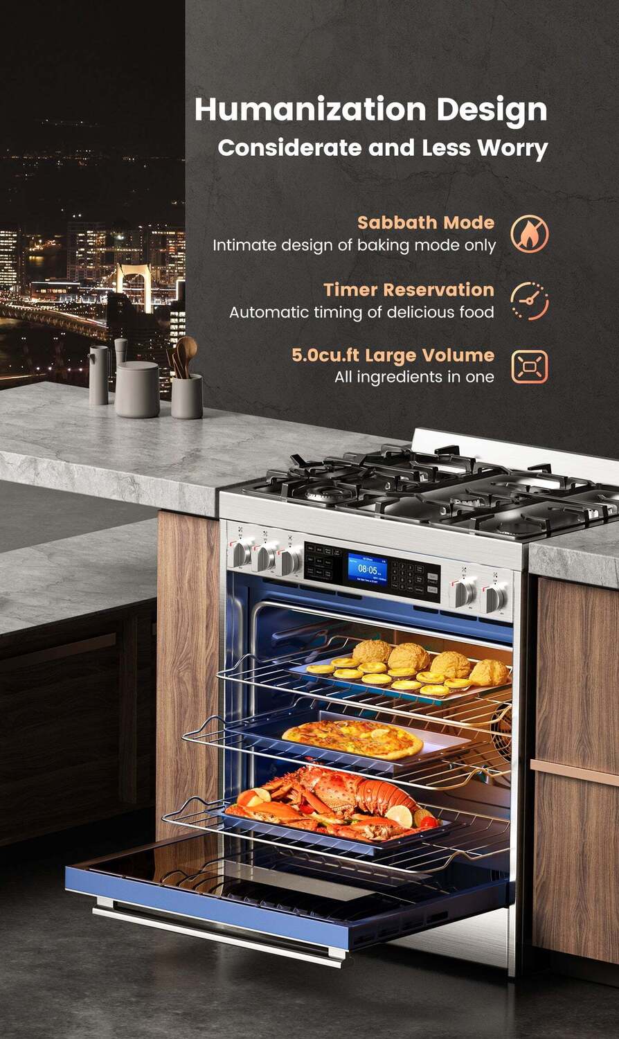 ROBAM ROBAM Portable Steam Oven 6-Slice Black Convection Toaster Oven with Rotisserie (1550-Watt)