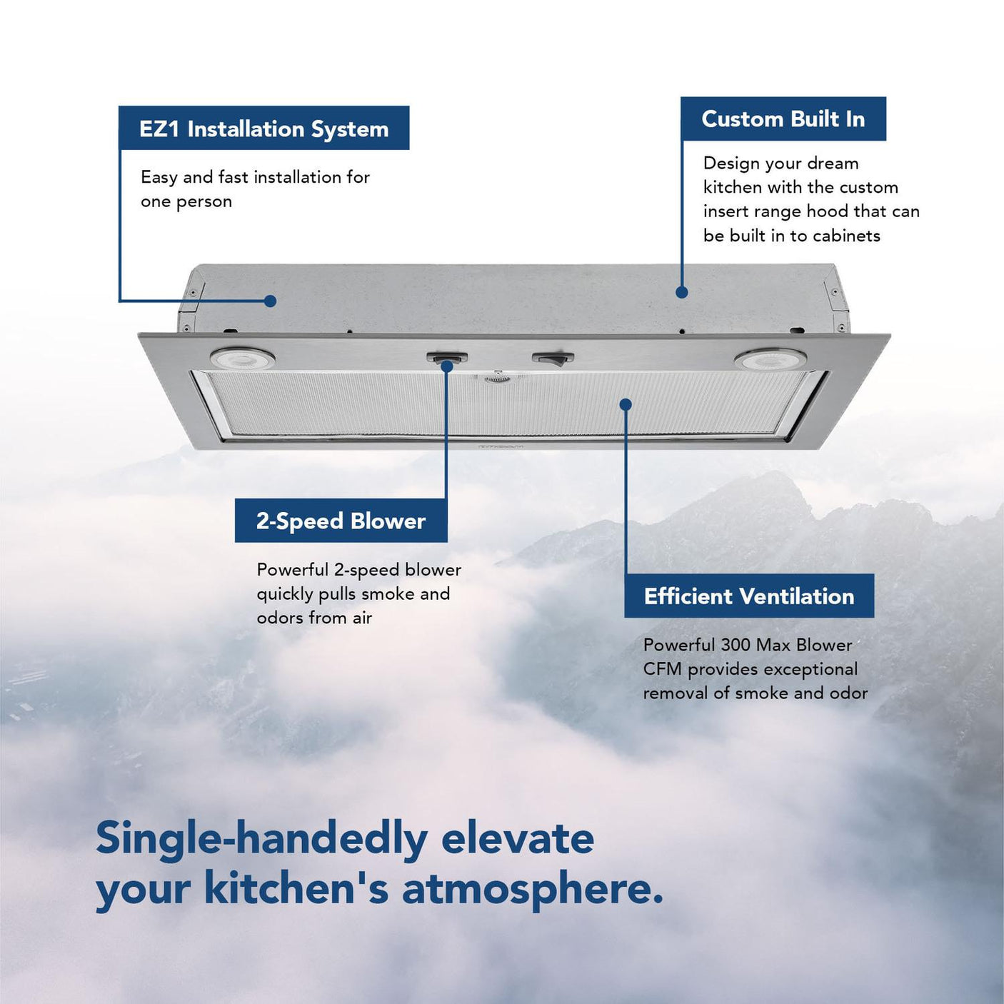 Broan® 21-Inch Custom Range Hood Power Pack Insert w/ Easy Install System, 300 Max Blower CFM, Stainless Steel