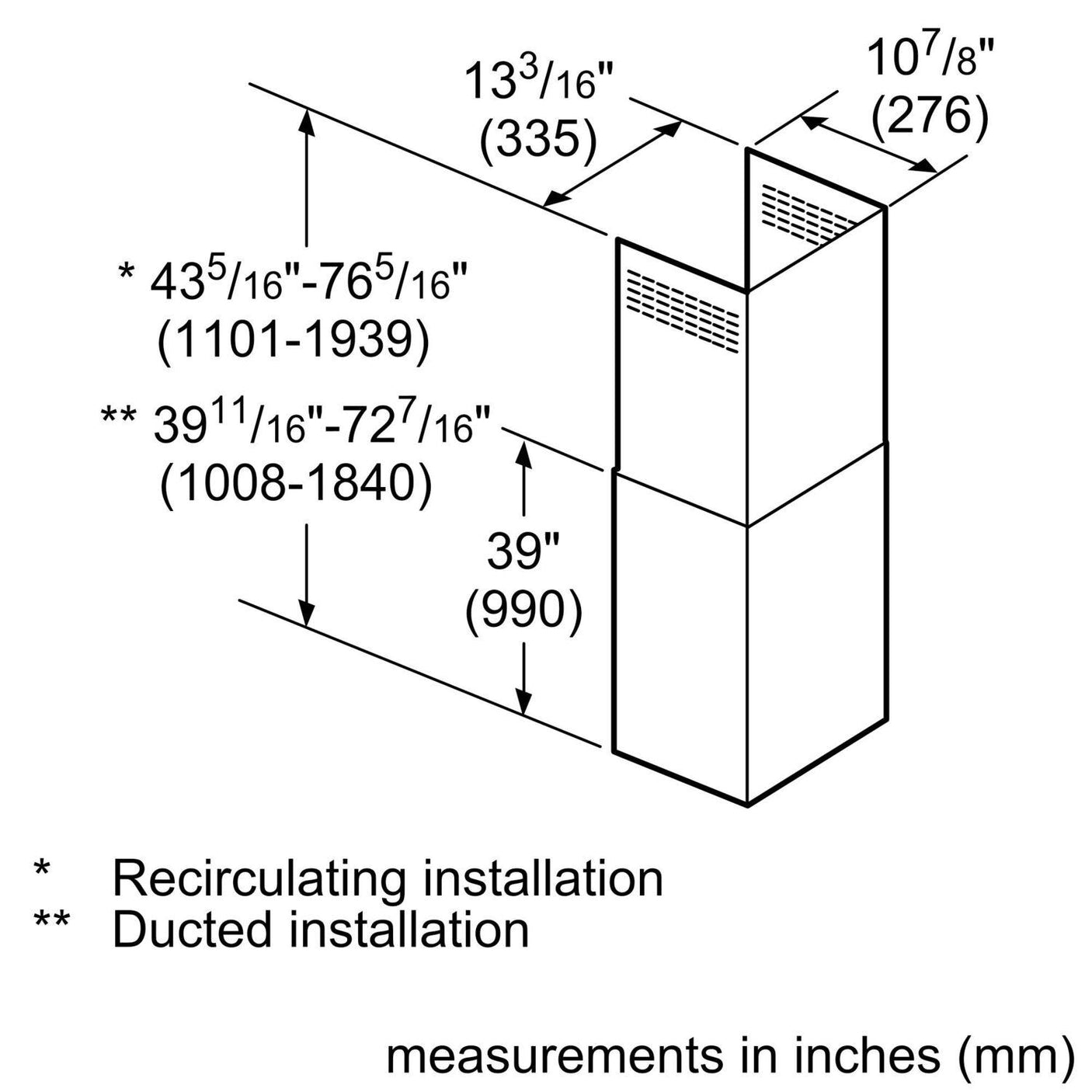 Glass Canopy Chimney Hood Extension Kit