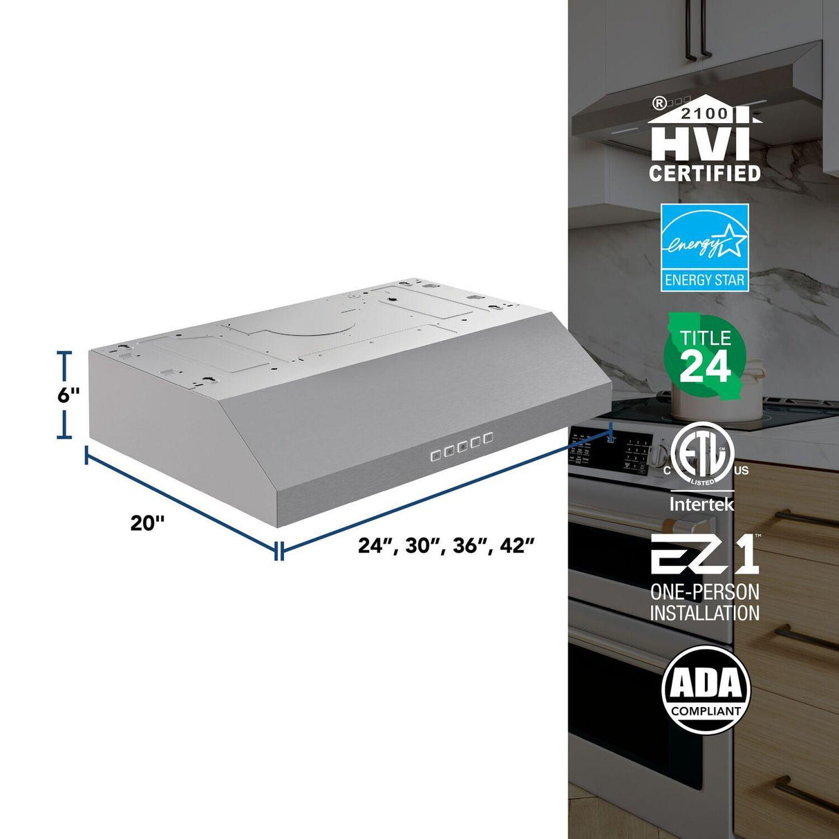 Glacier 36-Inch 350 MAX Blower CFM 1.5 Sones Stainless Range Hood