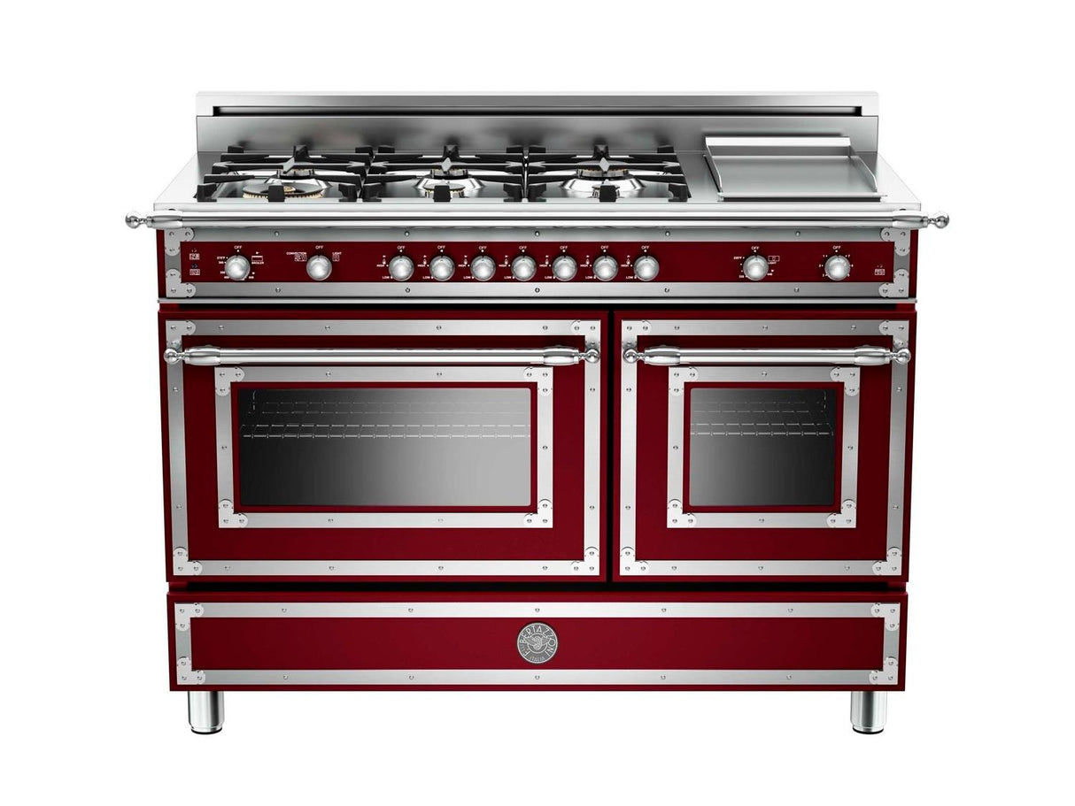 48 inch All Gas Range, 6 Brass Burner and Griddle Matt Burgundy