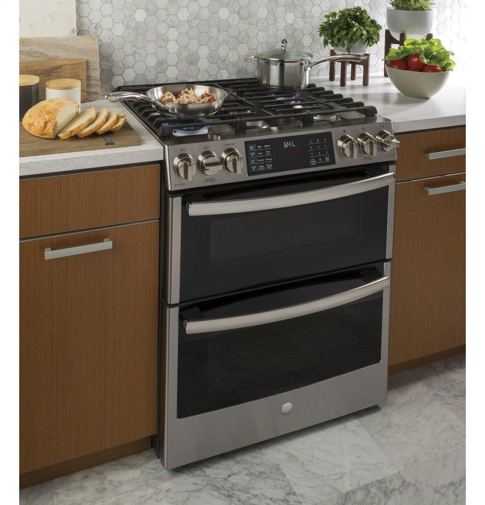 GE Profile™ 30" Smart Slide-In Front-Control Gas Double Oven Convection Range
