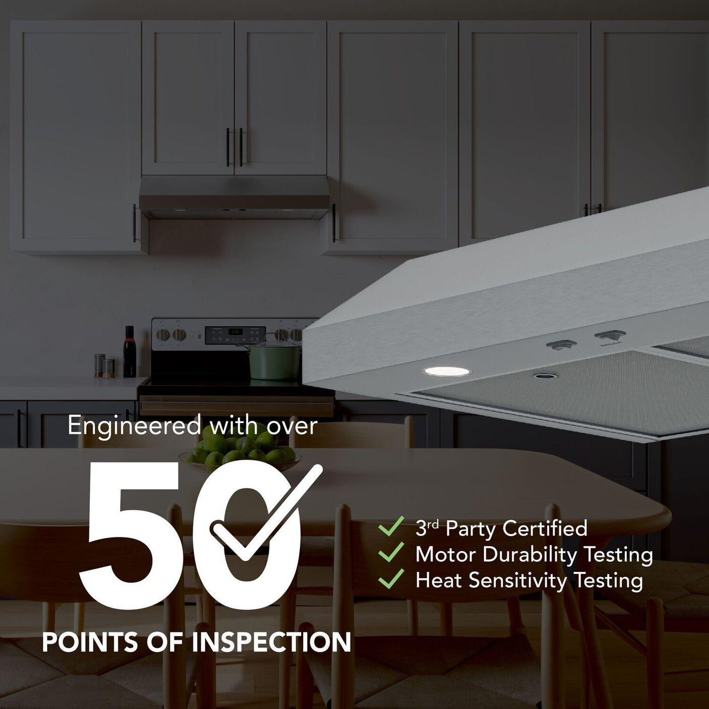 Glacier 42-Inch 350 MAX Blower CFM 1.5 Sones Stainless Steel Range Hood