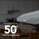 Glacier 42-Inch 350 MAX Blower CFM 1.5 Sones Stainless Steel Range Hood