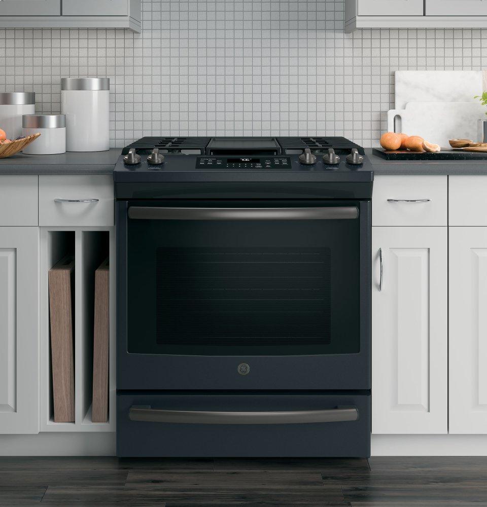 GE® 30" Slide-In Front-Control Convection Gas Range