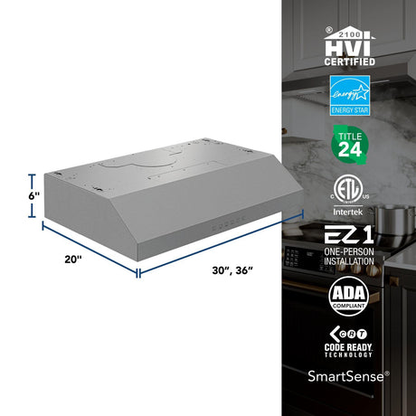 Glacier 30-Inch 490 MAX Blower CFM 1.1 Sones Stainless Range Hood