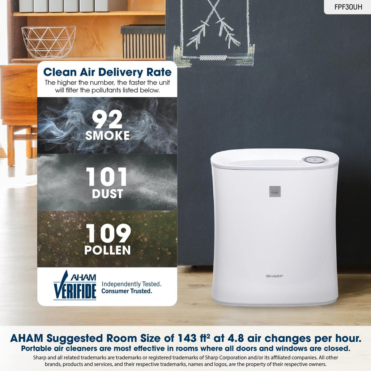 Sharp True HEPA Air Purifier with Express Clean for Small Rooms