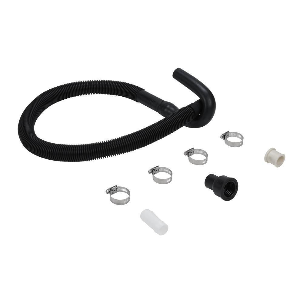 4' Black flexible washer drain hose extension kit with rubber U-nozzle, reducer couplings & clamps - 1 pack