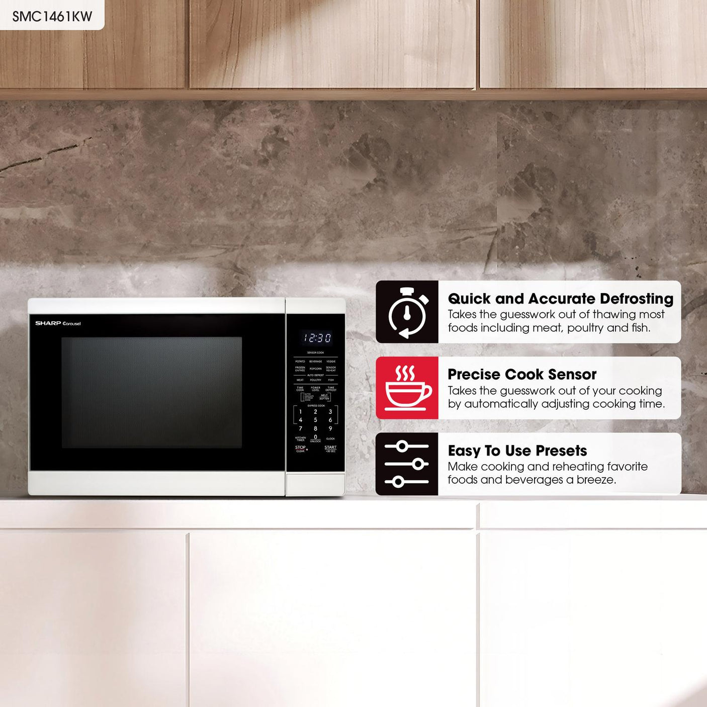 Sharp 1.4 cu. ft. 1100W White Countertop Microwave Oven