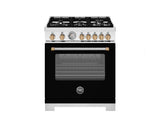 30 inch All Gas Range, 5 Burners - Gold Accents Bianco Matt