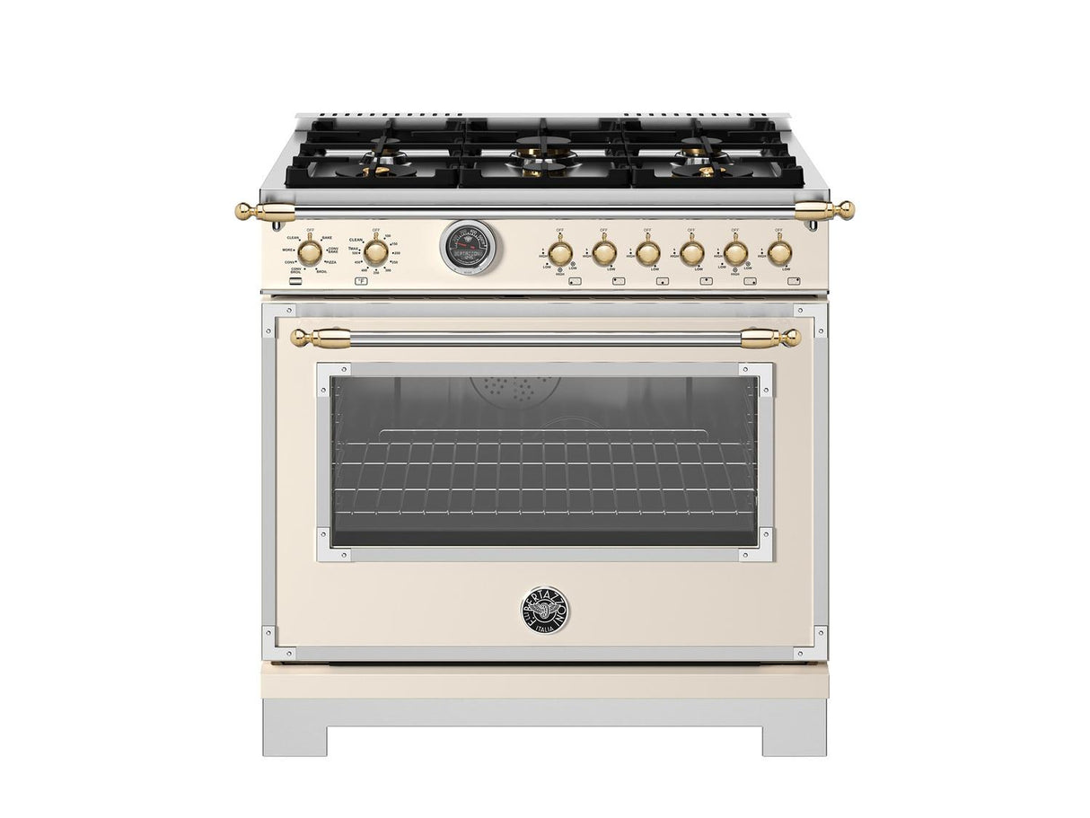 36" Heritage Series range - Electric self clean oven - 6 brass burners