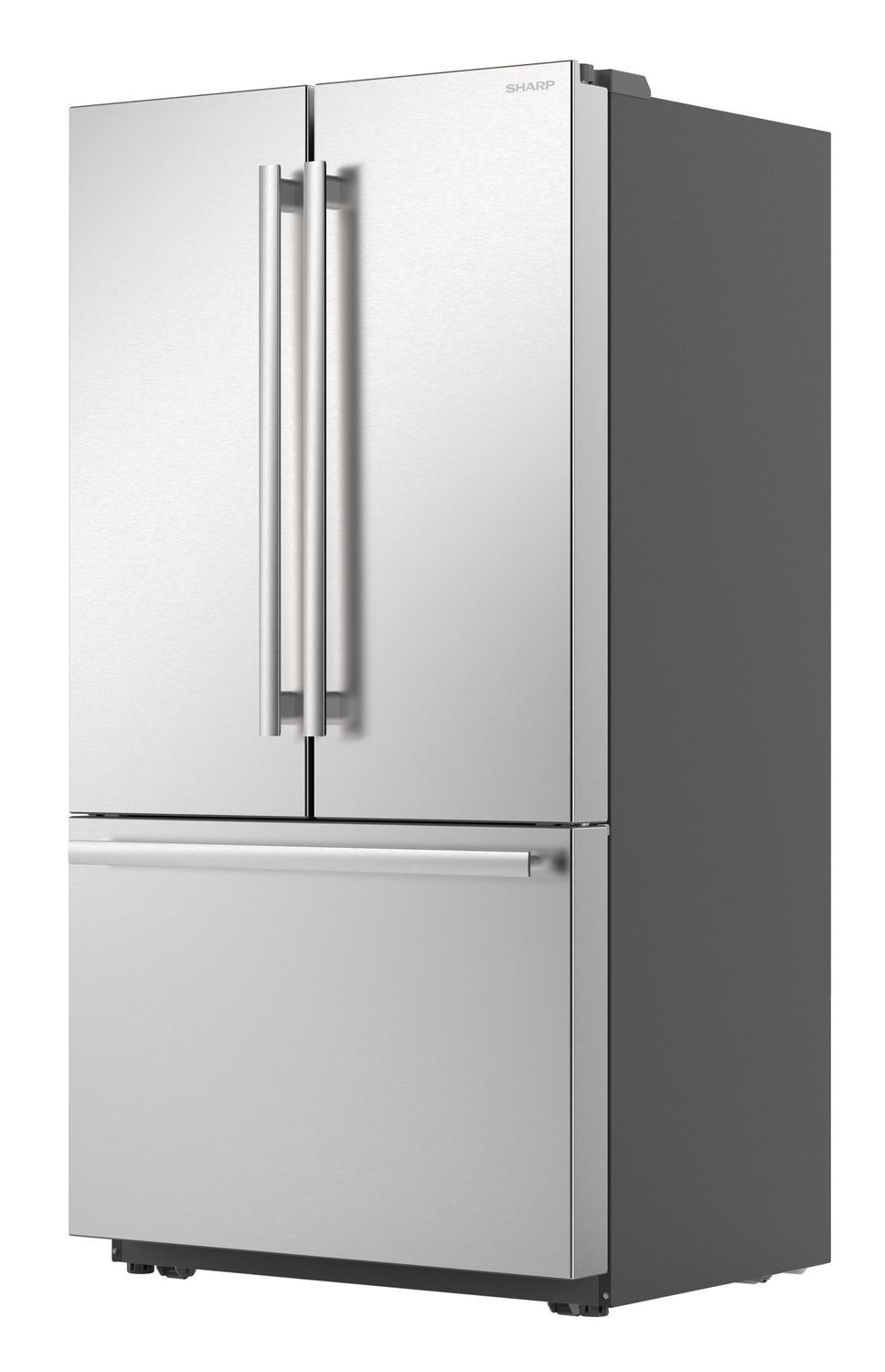 Sharp 26.5 cu.ft. Counter Depth 36 in. French 3-Door Refrigerator with Internal Water Dispenser in Stainless Steel