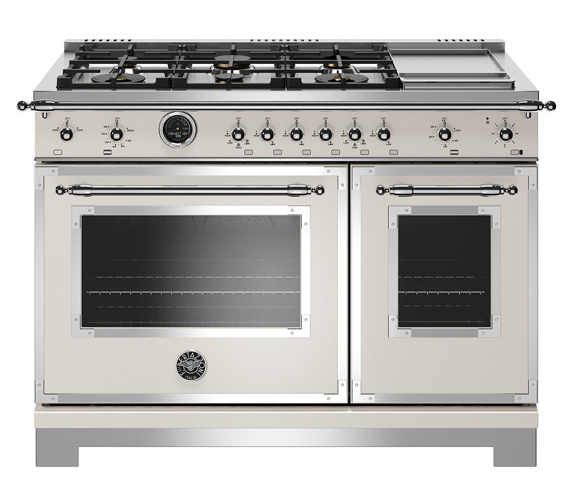 48 inch Dual Fuel Range, 6 Brass Burners and Griddle, Electric Self Clean Oven Avorio
