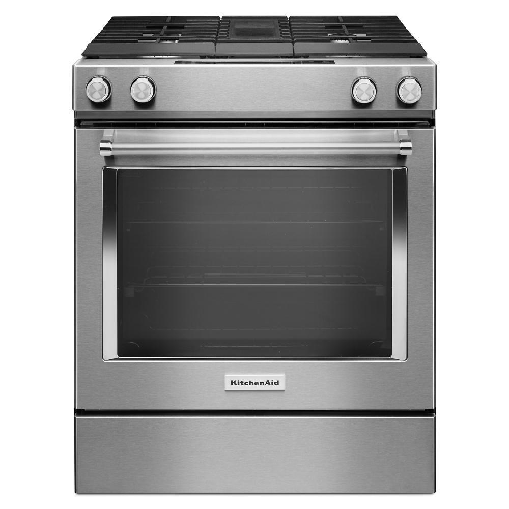 30-Inch 4-Burner Dual Fuel Downdraft Slide-In Range