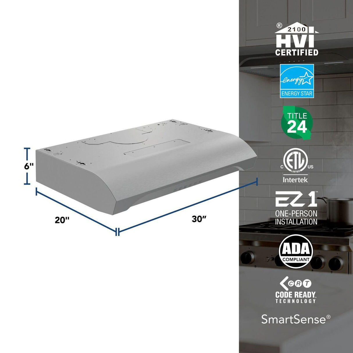 Alta 30-Inch 490 MAX Blower CFM 1.1 Sones Stainless Steel Range Hood