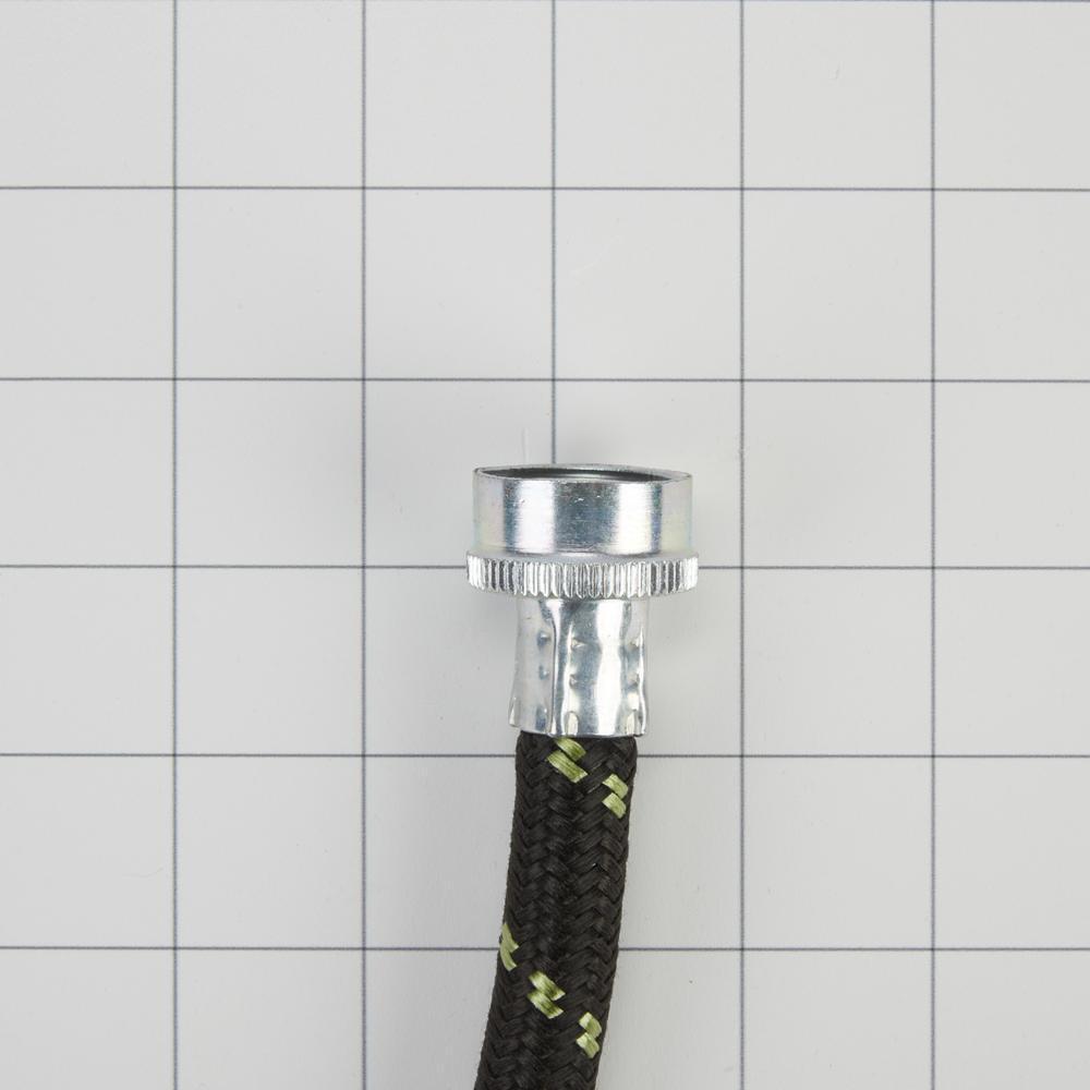 2' and 5' Black braided steam dryer hose kit with 90-degree elbow, Y-connector, and 5 washers - 1 pack