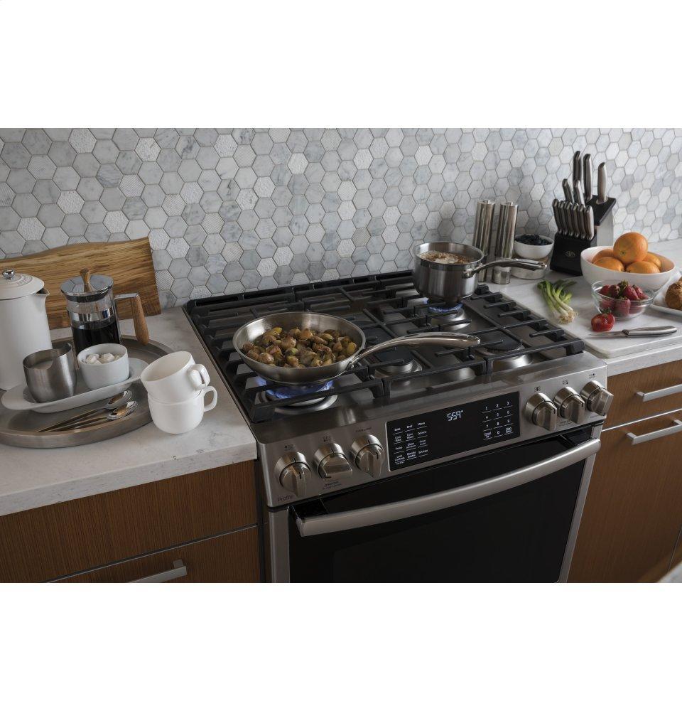 GE Profile™ 30" Smart Slide-In Front-Control Gas Double Oven Convection Range