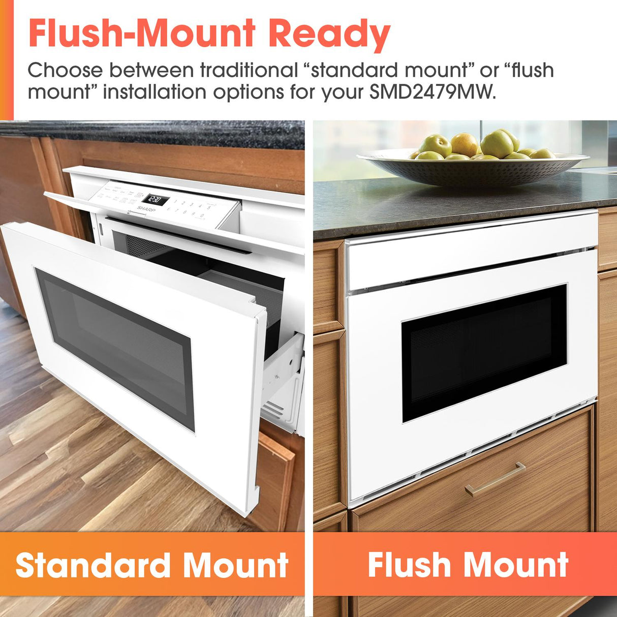 Sharp 24 in. 1.2 cu. ft. Deco Series Built-In Smart Microwave Drawer™ Oven with Easy Wave Open in White