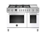 48 inch Dual Fuel Range, 6 Brass Burners and Griddle , Electric Self Clean Oven Bianco