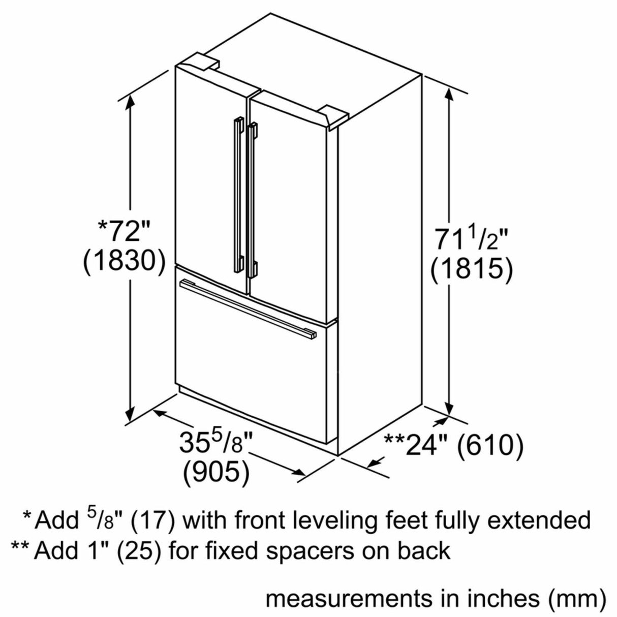 800 Series French Door Bottom Mount Refrigerator 36'' Easy clean stainless steel B36CT81SNS