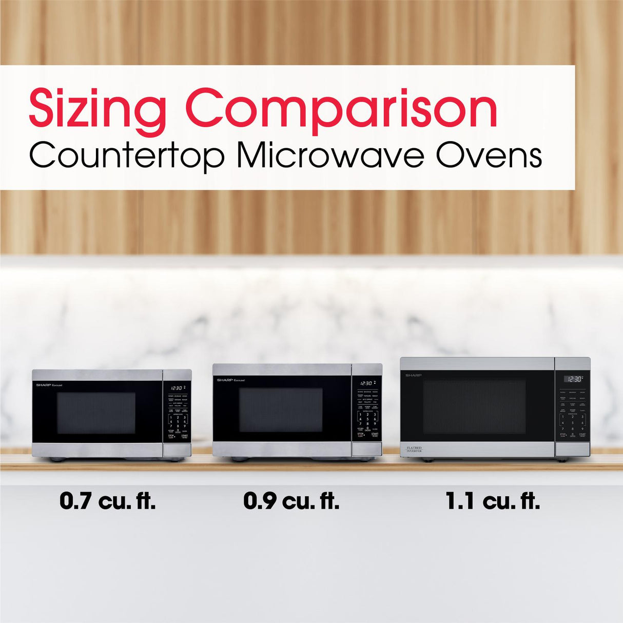 Sharp 1.1 cu. ft. 1100W Flatbed Countertop Microwave Oven with Inverter Technology