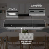 Glacier 42-Inch 350 MAX Blower CFM 1.5 Sones Black Range Hood