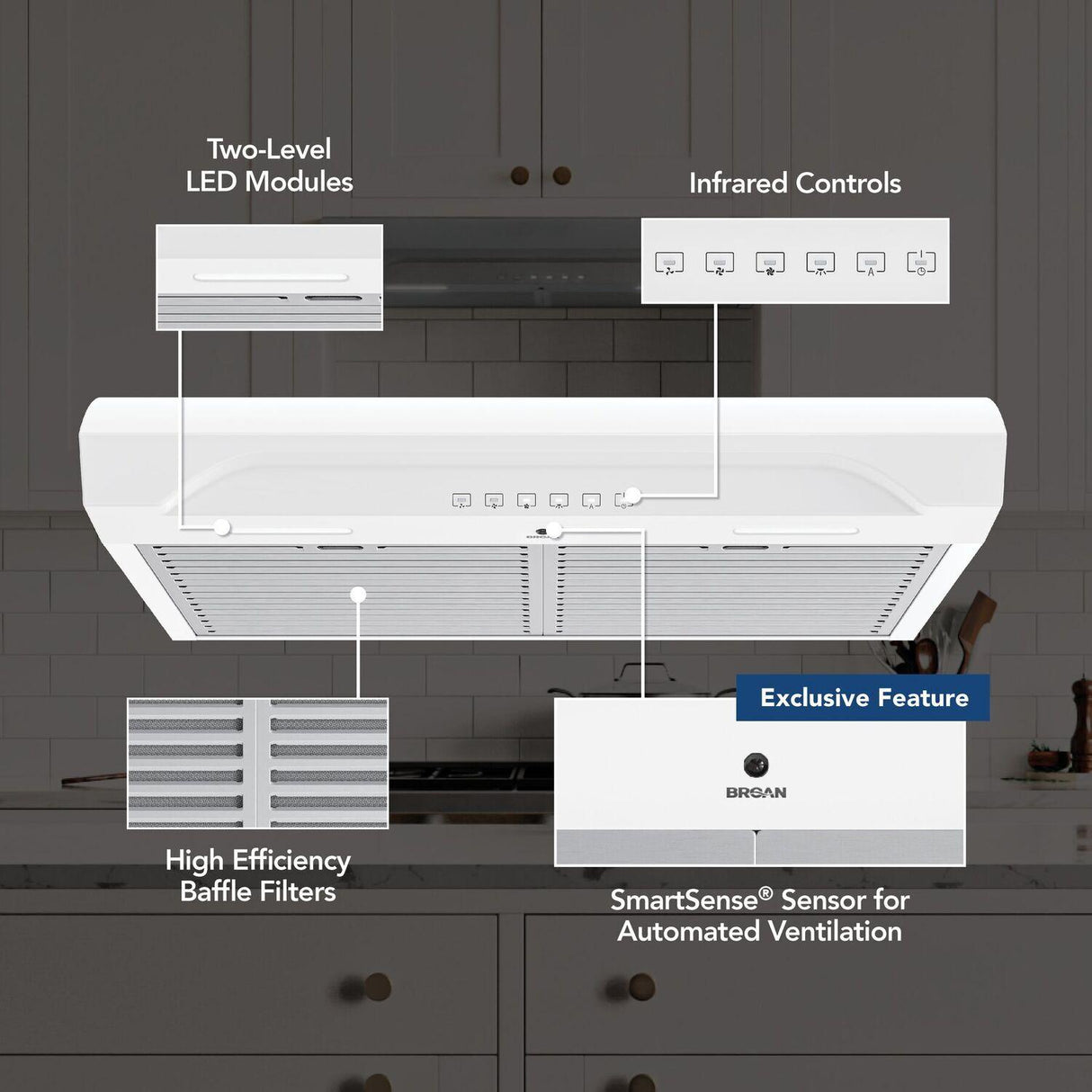 Alta 30-Inch 490 MAX Blower CFM 1.0 Sones White Range Hood