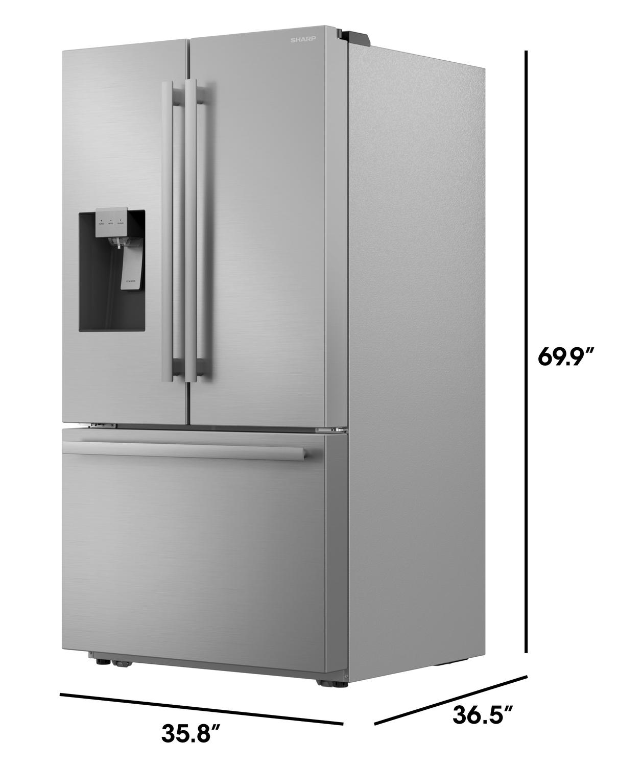 28.9 cu.ft. Standard Depth 36 in. French 3-Door Refrigerator with Water Dispenser in Stainless Steel