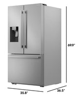 28.9 cu.ft. Standard Depth 36 in. French 3-Door Refrigerator with Water Dispenser in Stainless Steel