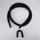 8' Black washer drain hose with molded and straight plastic fittings, U-shape rubber nozzle, and spring clamp - 1 pack