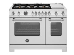 48 inch Dual Fuel Range, 6 Brass Burners and Griddle, Electric Self-Clean Oven Stainless Steel