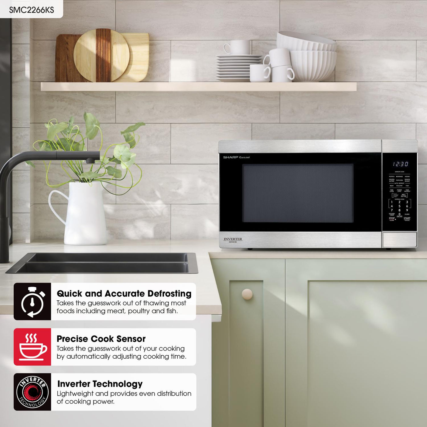 Sharp 2.2 cu. ft. 1200W Stainless Steel Countertop Microwave Oven with Inverter Technology