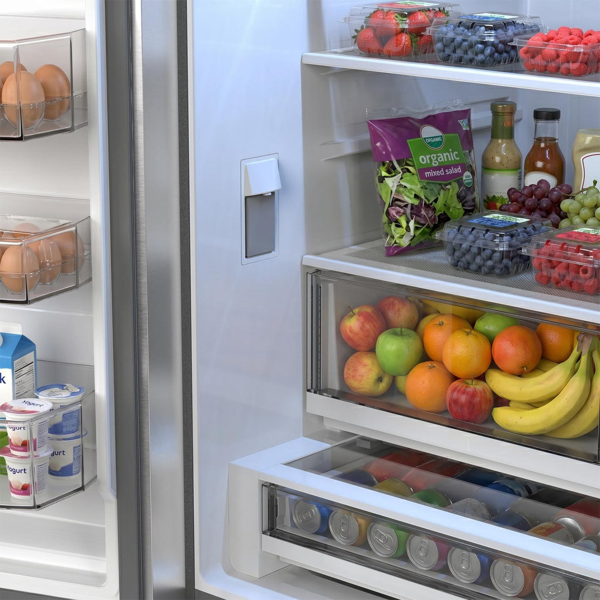 Sharp 26.5 cu.ft. Counter Depth 36 in. French 3-Door Refrigerator with Internal Water Dispenser in Stainless Steel