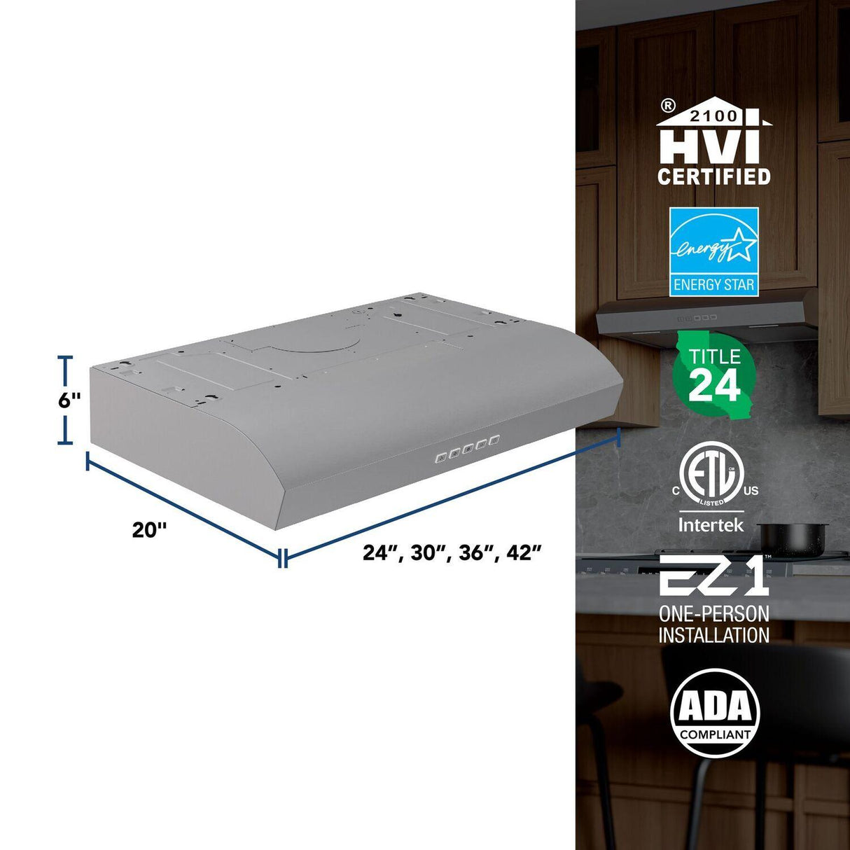 Mantra 36-Inch 350 MAX Blower CFM 1.5 Sones Stainless Steel Range Hood