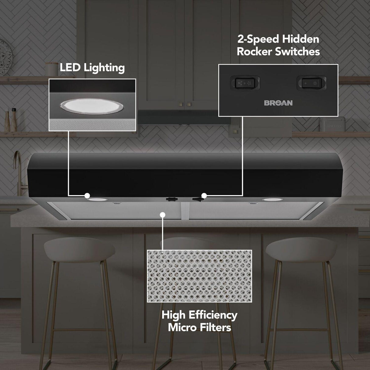 Broan-NuTone 30-Inch Under Cabinet Range Hood, ENERGY STAR, 350 Max Blower CFM, Black