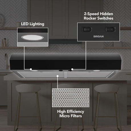 Broan-NuTone 30-Inch Under Cabinet Range Hood, ENERGY STAR, 350 Max Blower CFM, Black