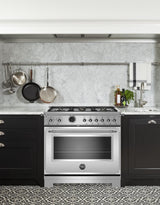 36 inch Dual Fuel Range, 6 Brass Burner, Electric Self-Clean Oven Stainless Steel