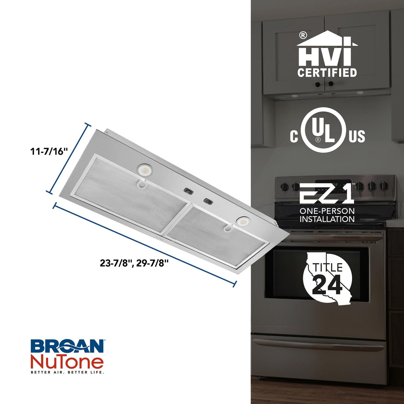 Broan® 30-Inch Built-In Power Pack Insert w/ Easy Install System, 300 Max Blower CFM, Stainless Steel