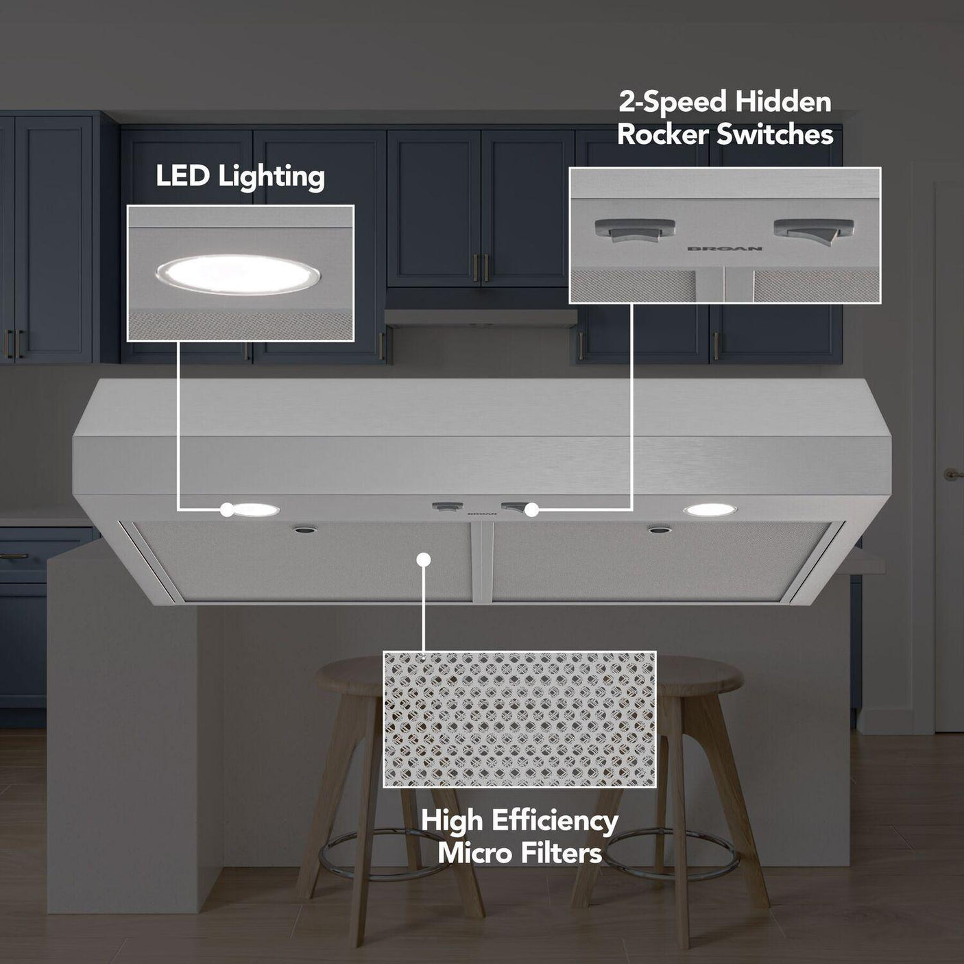 Glacier 42-Inch 350 MAX Blower CFM 1.5 Sones Stainless Steel Range Hood