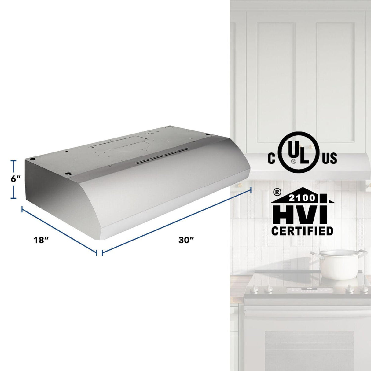 Broan® 30-Inch 4-Way Convertible Under-Cabinet Range Hood, 270 Max CFM, Stainless Steel