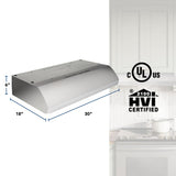 Broan® 30-Inch 4-Way Convertible Under-Cabinet Range Hood, 270 Max CFM, Stainless Steel