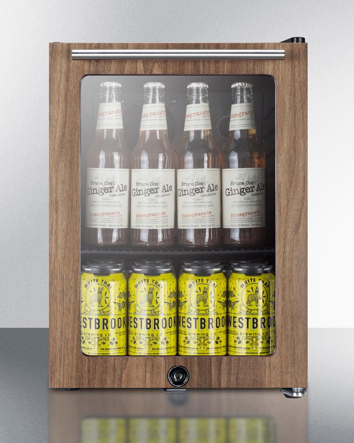 Compact Glass Door Beverage Center With Wood Trim